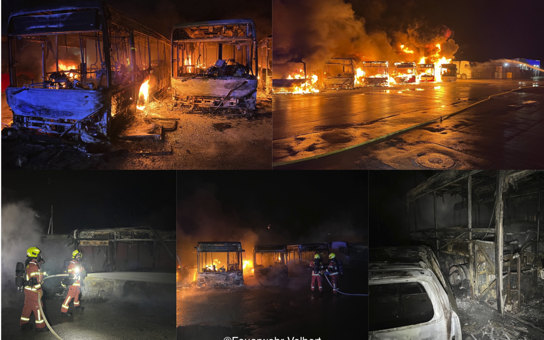 Feuerwehr Velbert (Rheinland): Hoher Sachschaden durch Großbrand im Busdepot